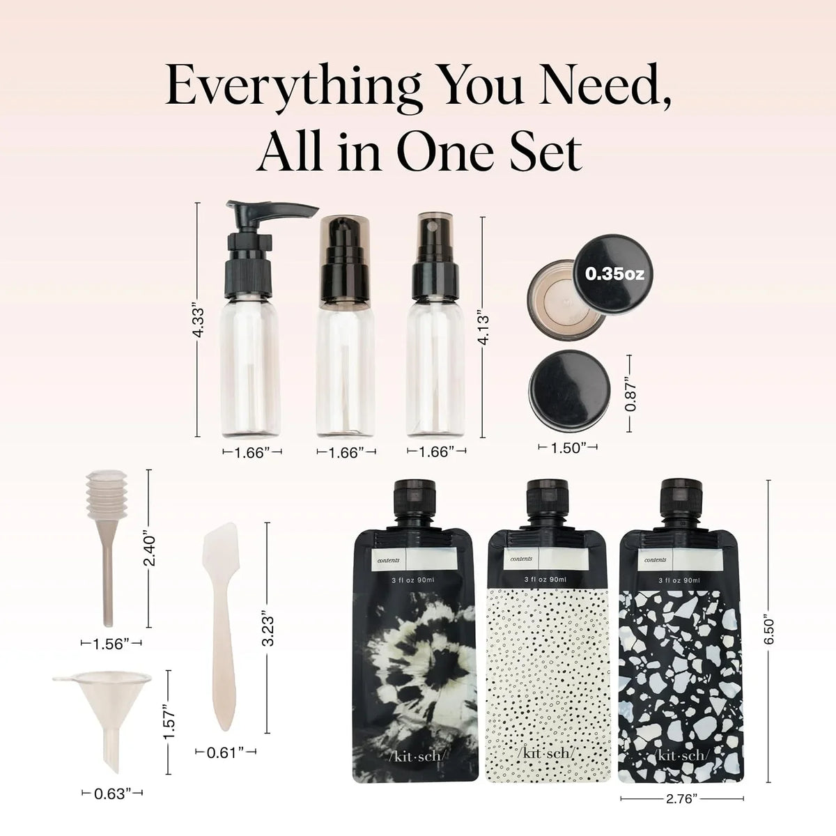 Kitsch 11 PCS Containers Travel Size Toiletries - Black & Ivory