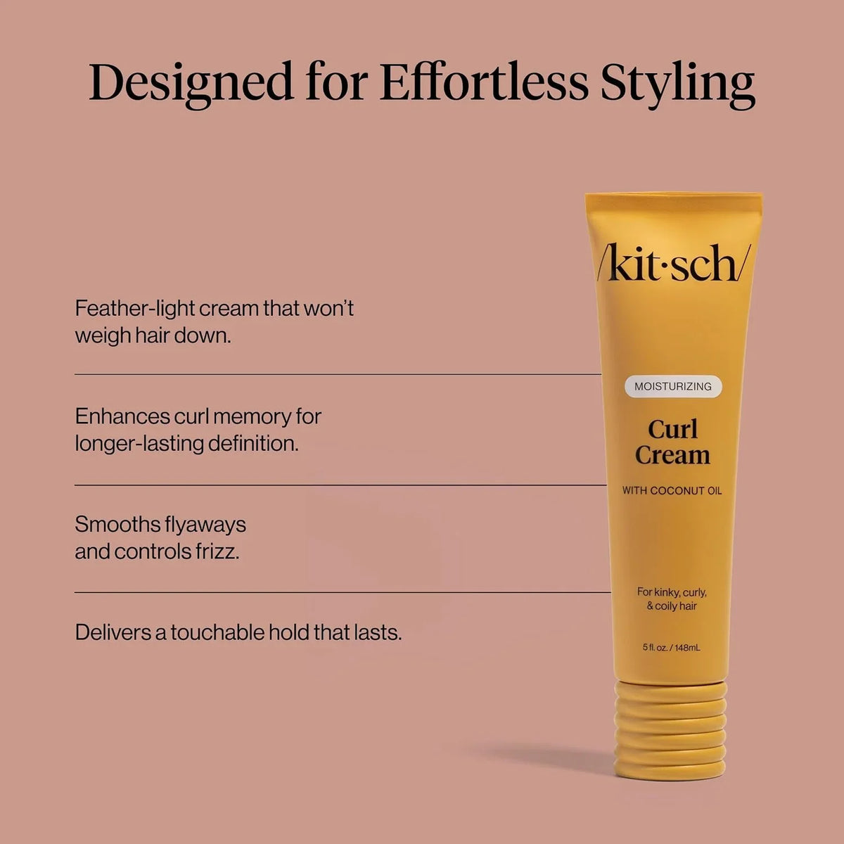 Kitsch Moisturizing Curl Cream for Curly, Wavy Hair – 5oz
