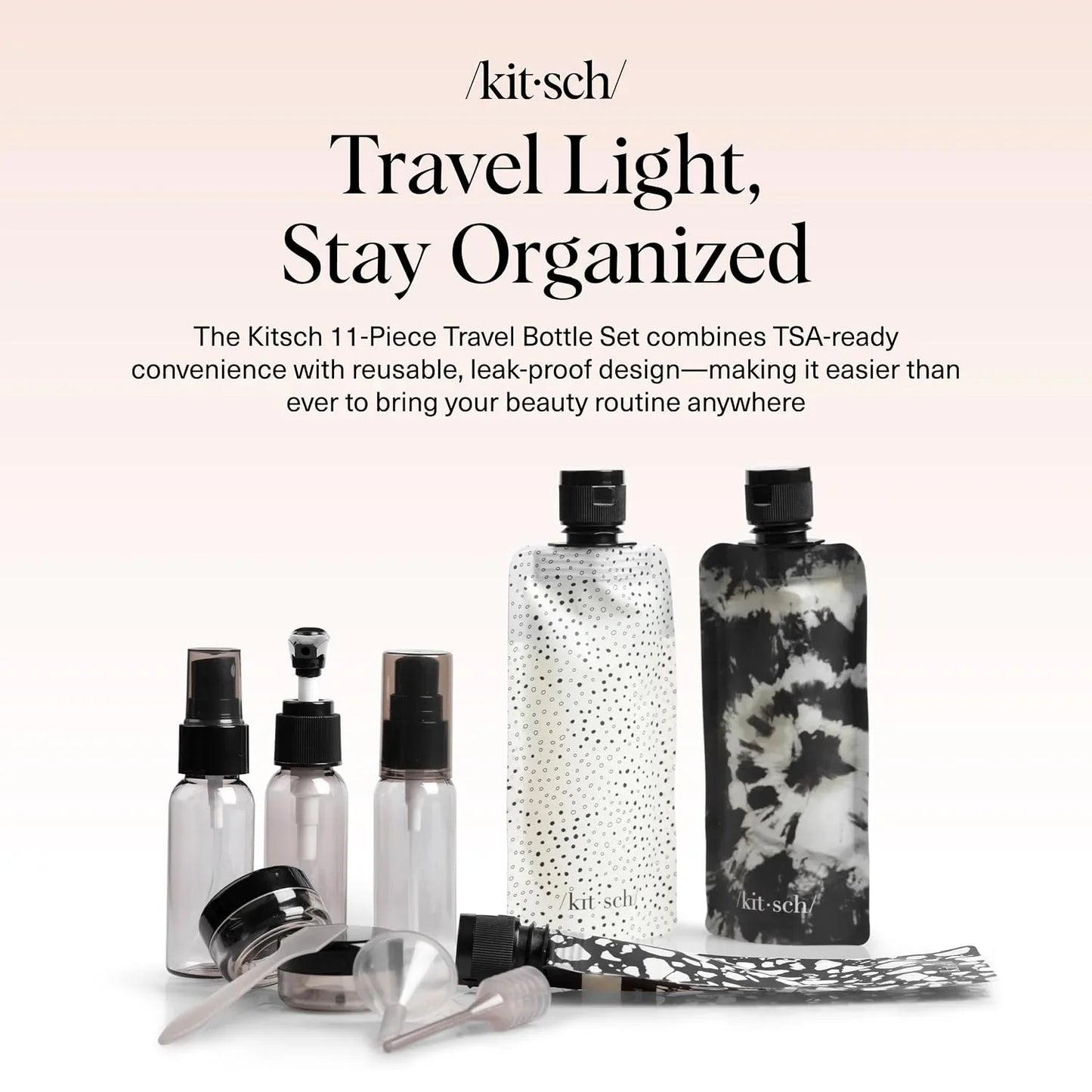 Kitsch 11 PCS Containers Travel Size Toiletries - Black & Ivory