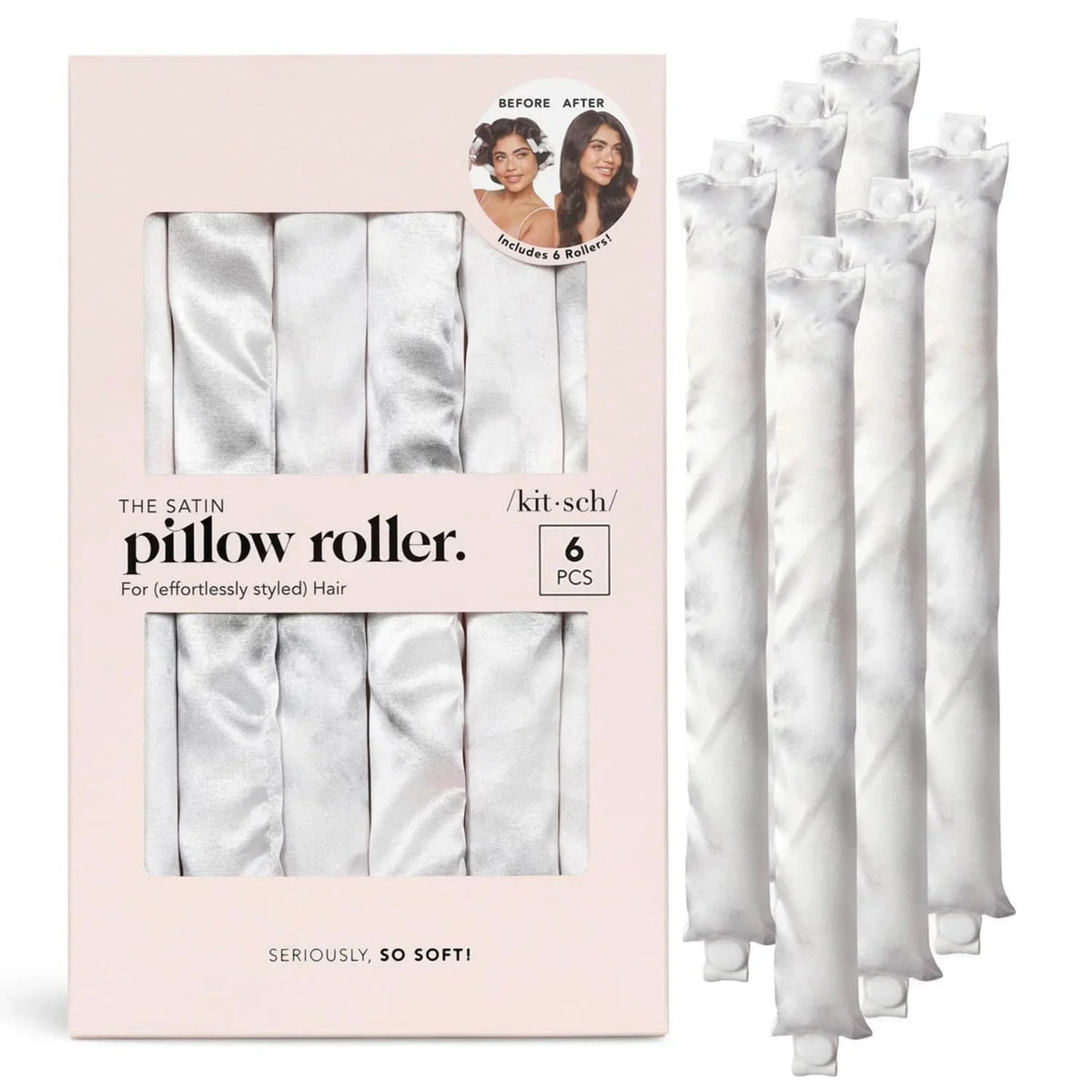 Kitsch Satin Pillow Rollers Flexi Rods, Heatless Curling Rod - 6pcs Marble