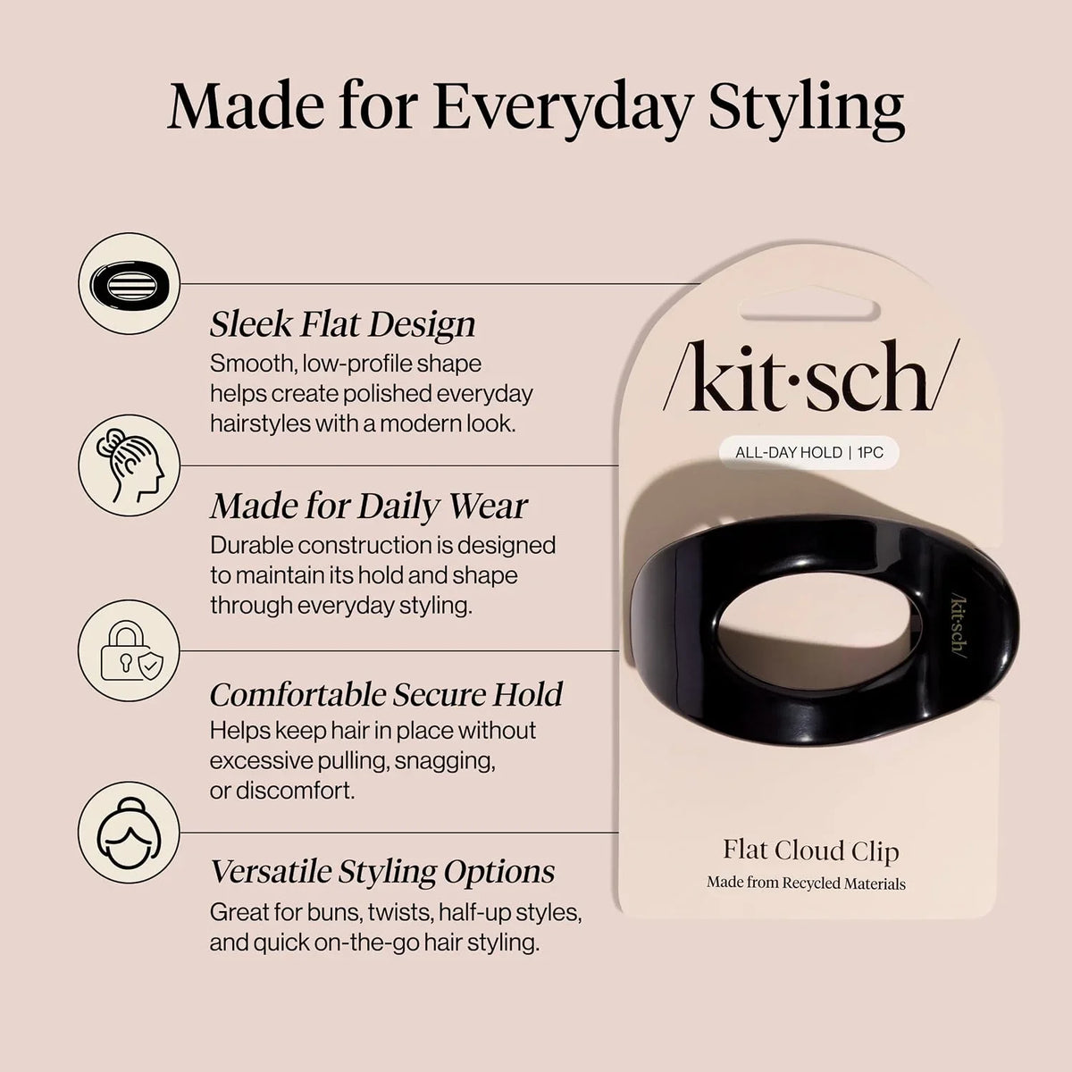 Kitsch Small Flat Claw Clip for Women - Sage Leaf, 1pc