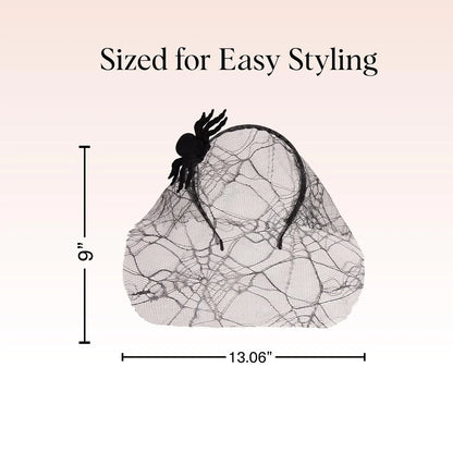 Kitsch Veil Headband - Black Headband with Statement Spiderweb Veil, 1pc