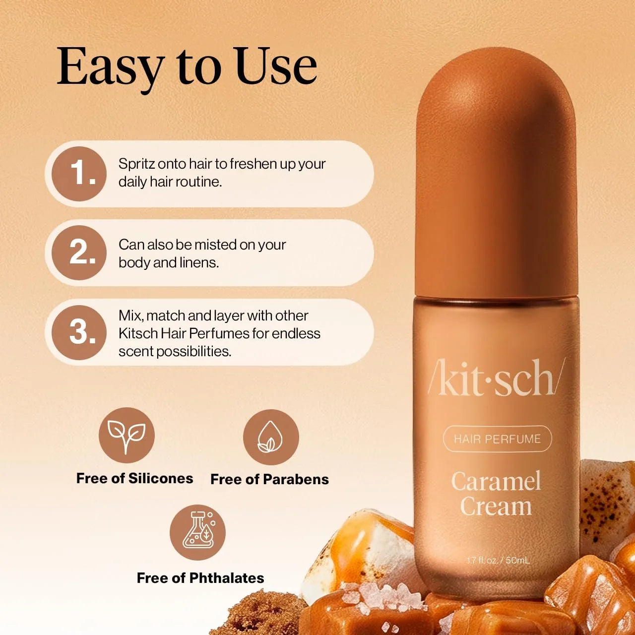 Kitsch Hair Perfume for Women – Hair Spray & Body Mist – Caramel Cream 50mL