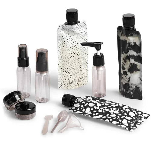 Kitsch 11 PCS Containers Travel Size Toiletries - Black & Ivory