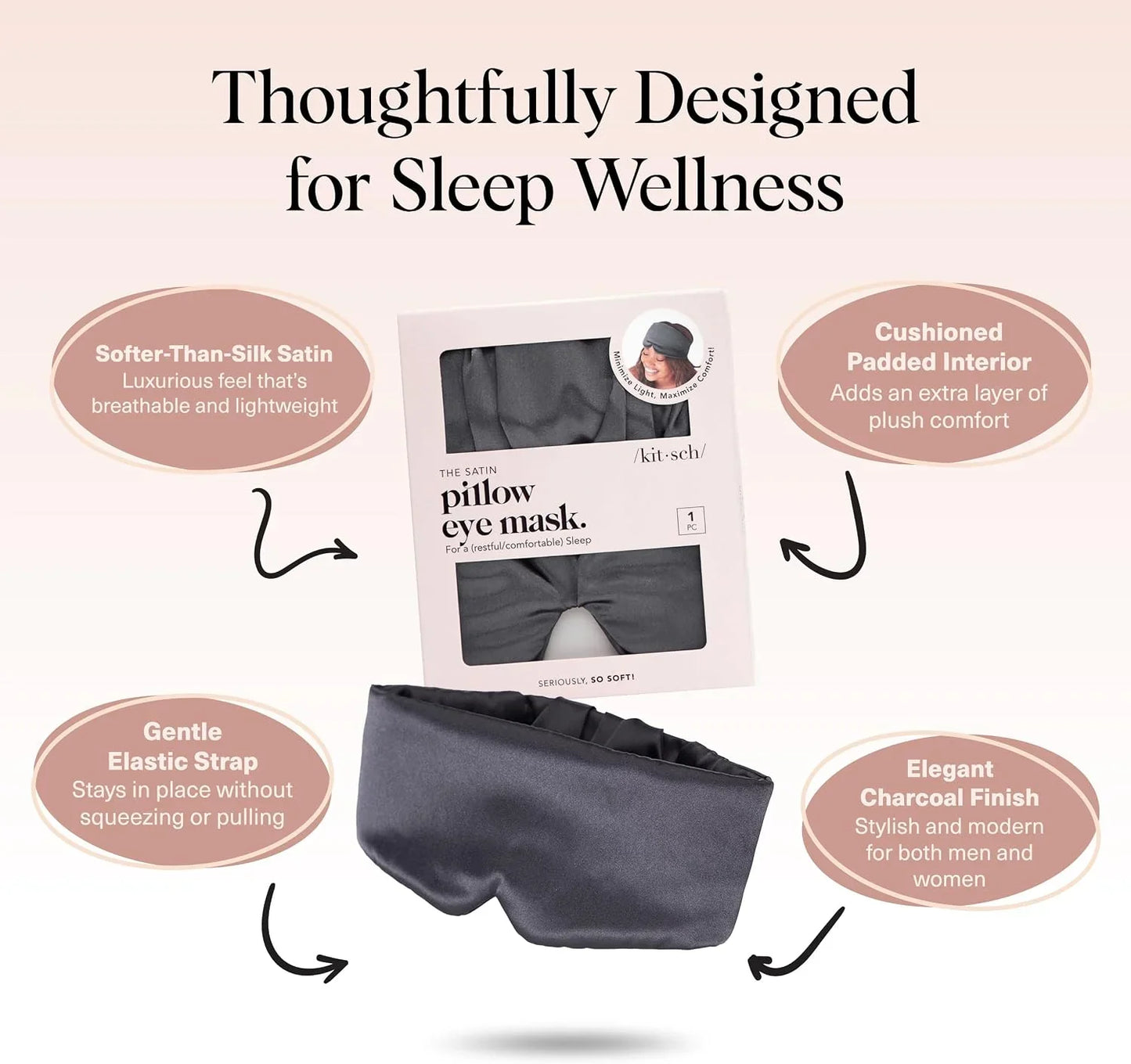 Kitsch Contour Satin Sleep Mask | Eye Masks for Sleep - Charcoal