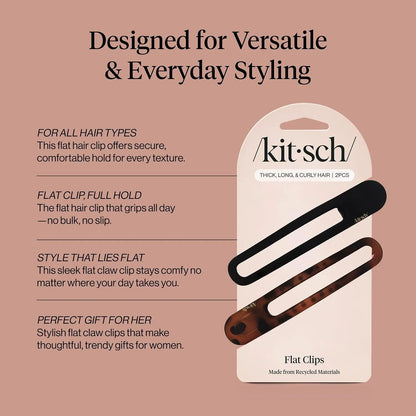 Kitsch Flat Hair Clips for Women - Black & Tortoise, 2pc