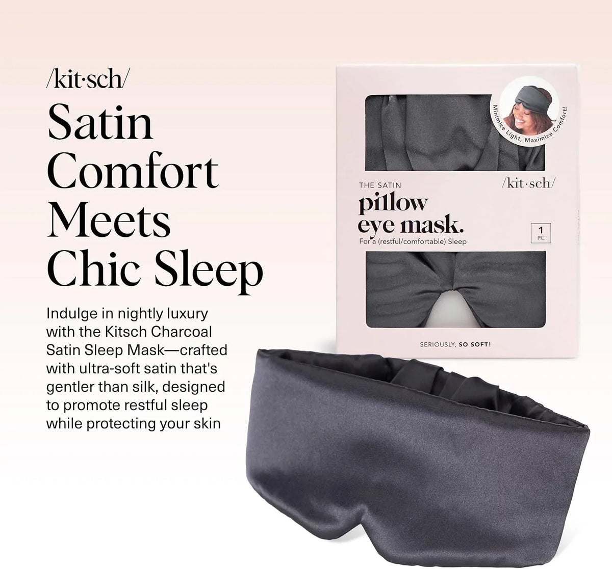 Kitsch Contour Satin Sleep Mask | Eye Masks for Sleep - Charcoal