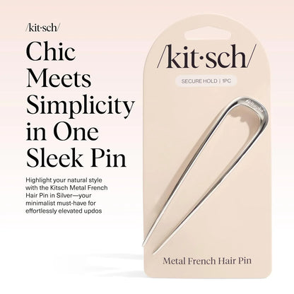 Kitsch Mini Metal French Hair Pin & Hair Clips for Women - Silver, Set of 3