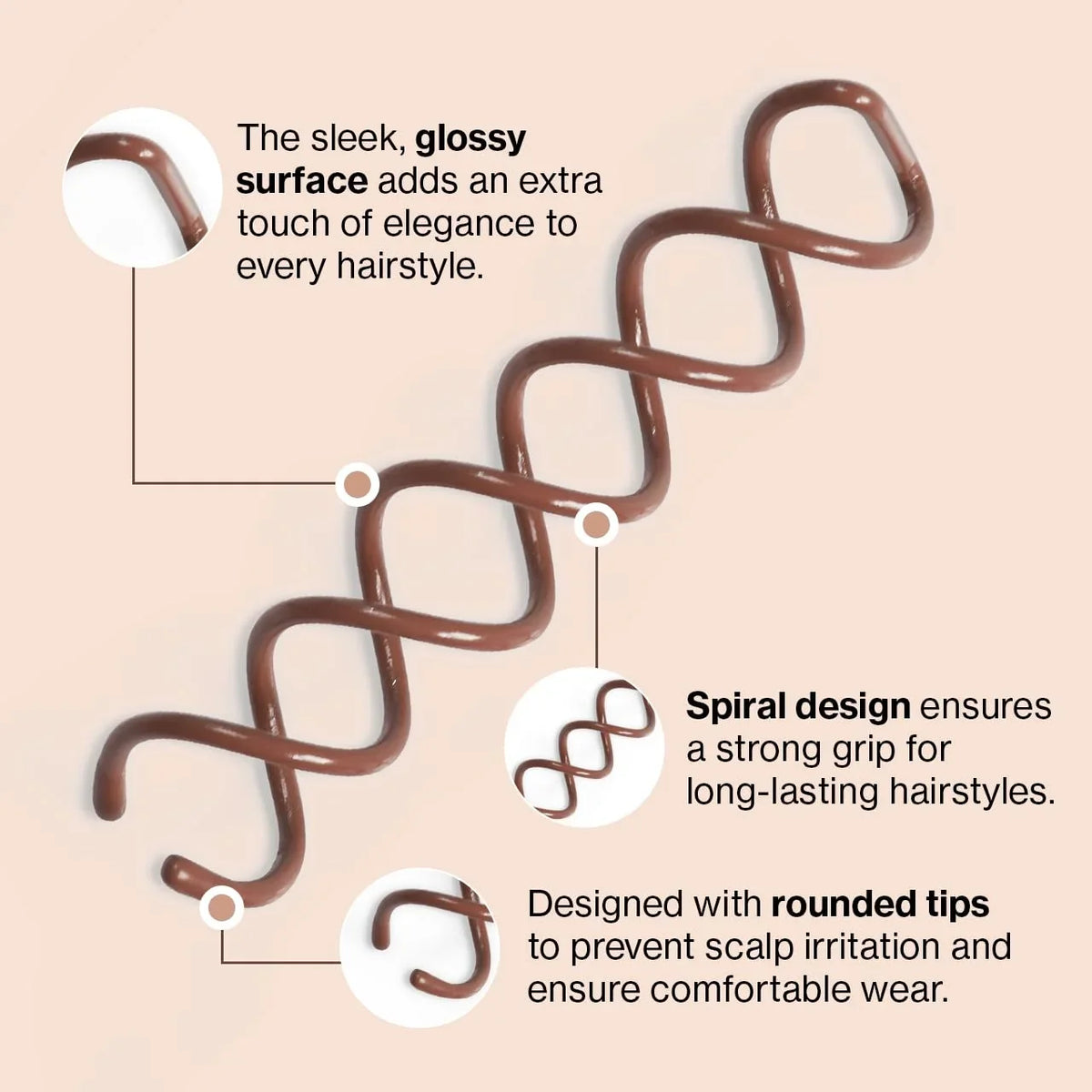 Kitsch Spiral Bobby Pins - Hair Accessories For Women - Brown, 3pcs