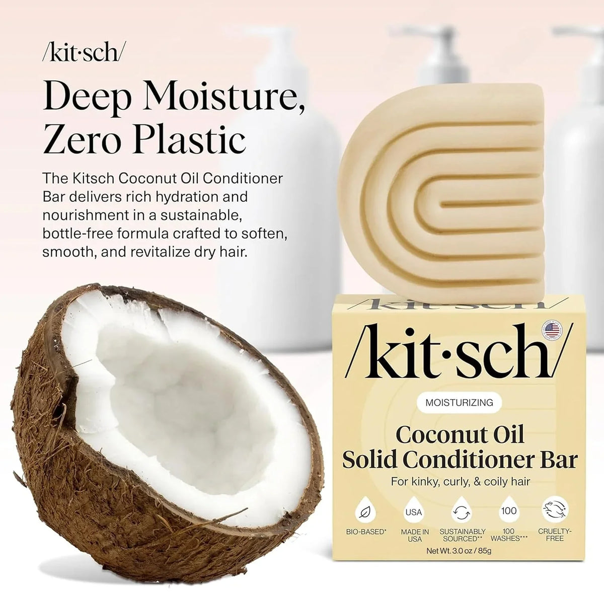Kitsch Coconut Oil Conditioner Bar Soap for Hair Care - Made in USA, 3 oz