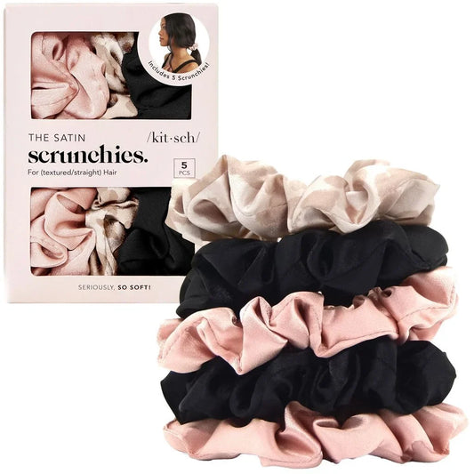 Kitsch Satin Scrunchies for Women | For All Hair Types - Assorted, 5pcs