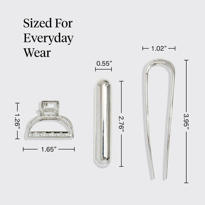 Kitsch Mini Metal French Hair Pin & Hair Clips for Women - Silver, Set of 3
