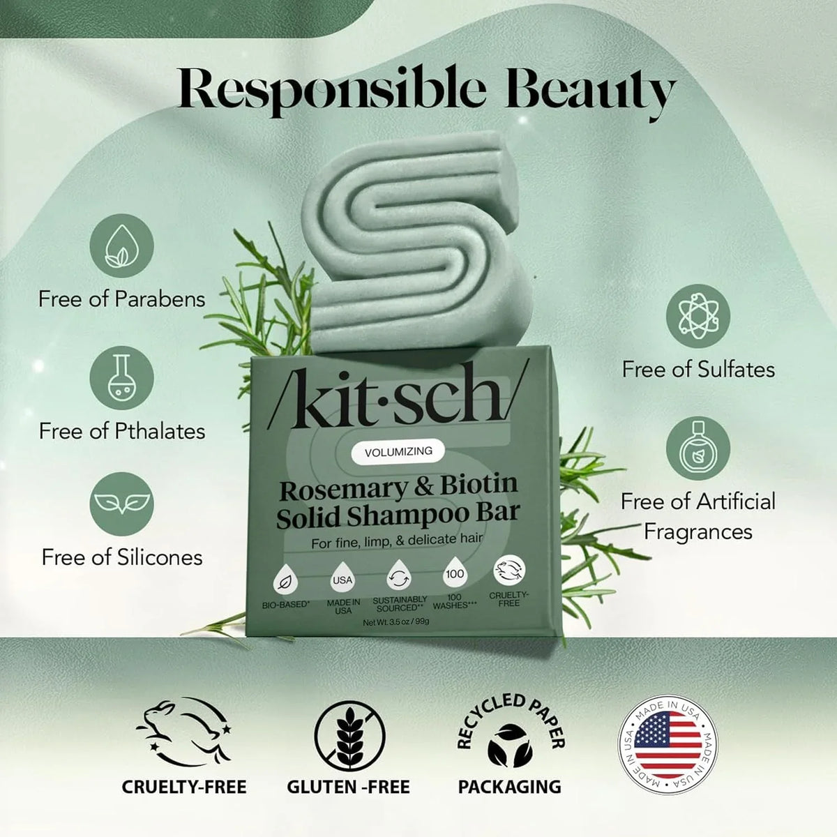 Kitsch Argan Oil Shampoo Bar Soap for Hair Growth - Made in USA, 3.2 oz