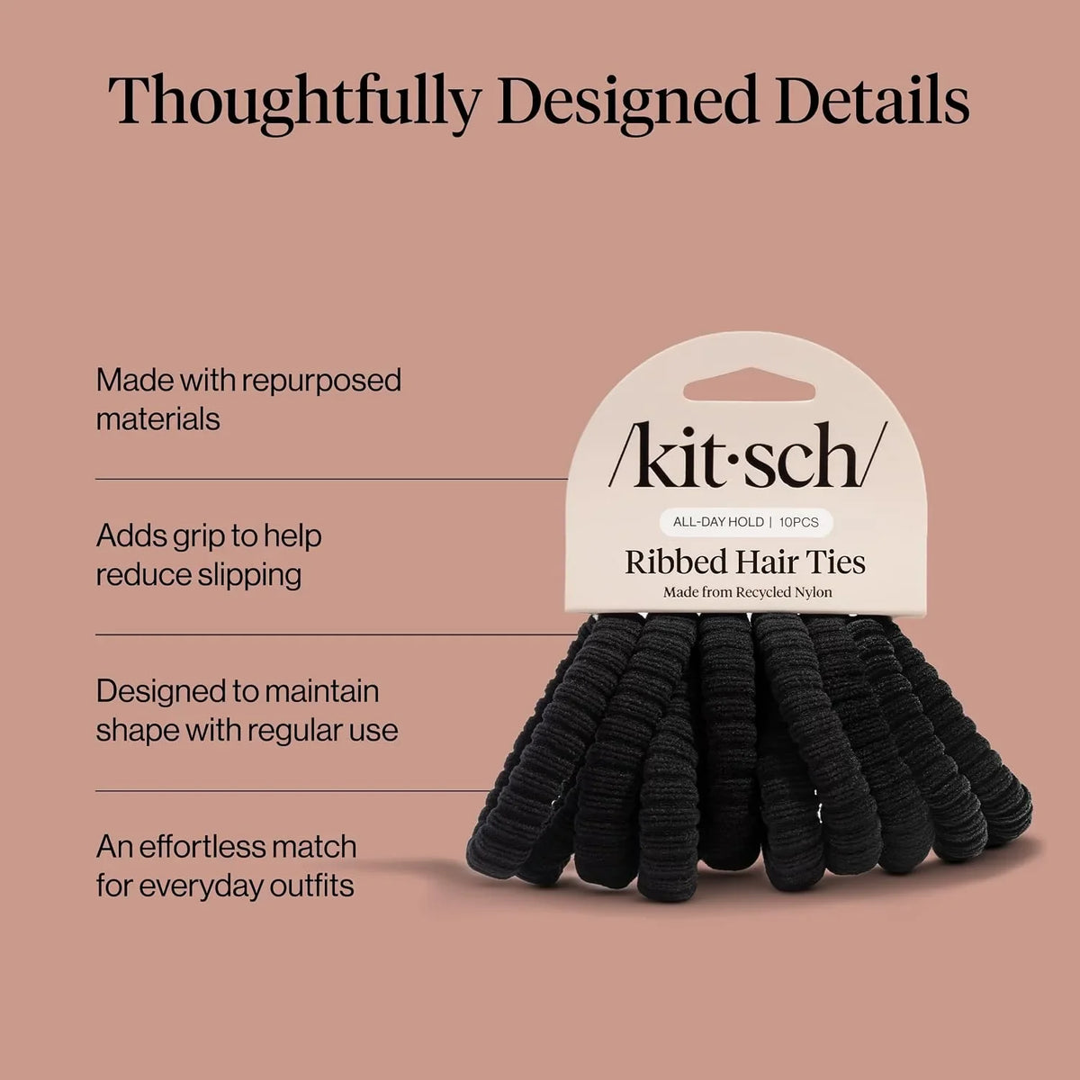 Kitsch Ribbed Hair Ties No Damage - Blush, 10pcs