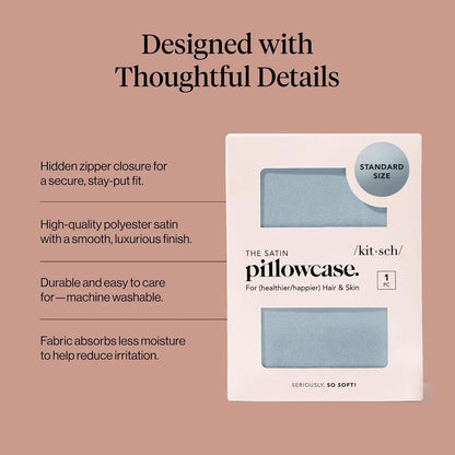Kitsch Satin Pillowcase with Zipper - Standard Size, Haze Blue