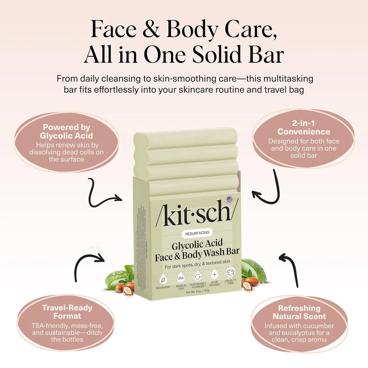 Kitsch Charcoal Soap Body Wash Bar for Cleansing – Made in USA, 4 oz