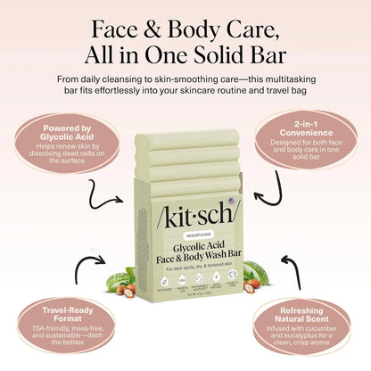 Kitsch Charcoal Soap Body Wash Bar for Cleansing – Made in USA, 4 oz