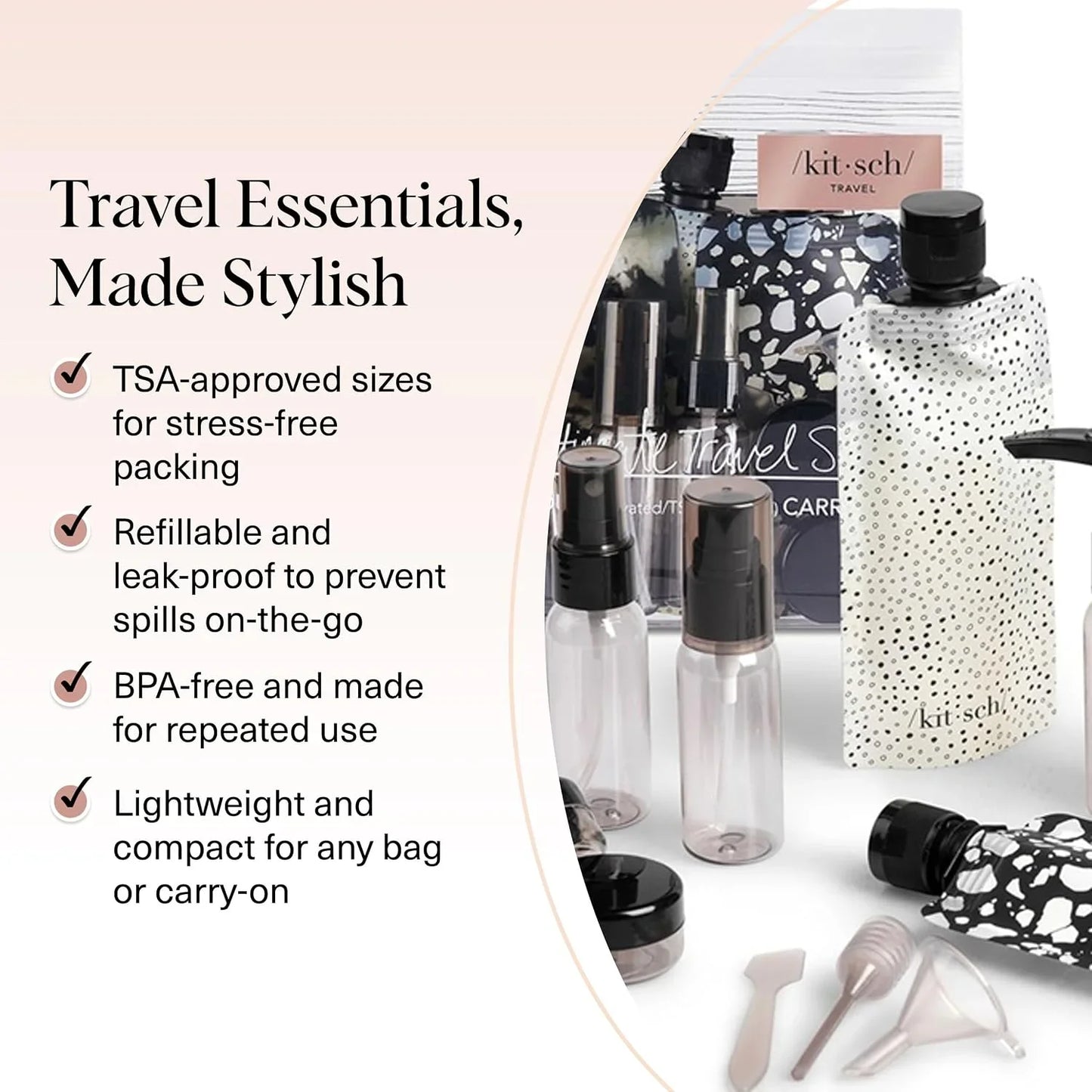 Kitsch 11 PCS Containers Travel Size Toiletries - Black & Ivory