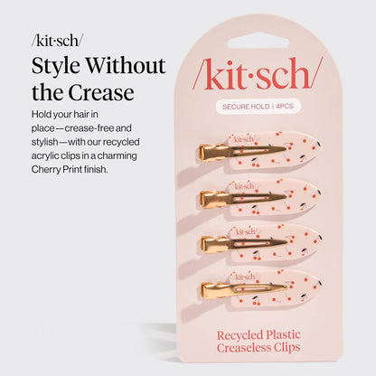 Kitsch Creaseless Hair Clips for Women - Cherry Print, 4pcs