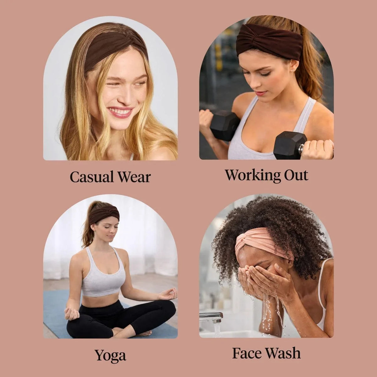 Kitsch Wide Headbands for Women Non Slip - Black and Camel, 2pcs