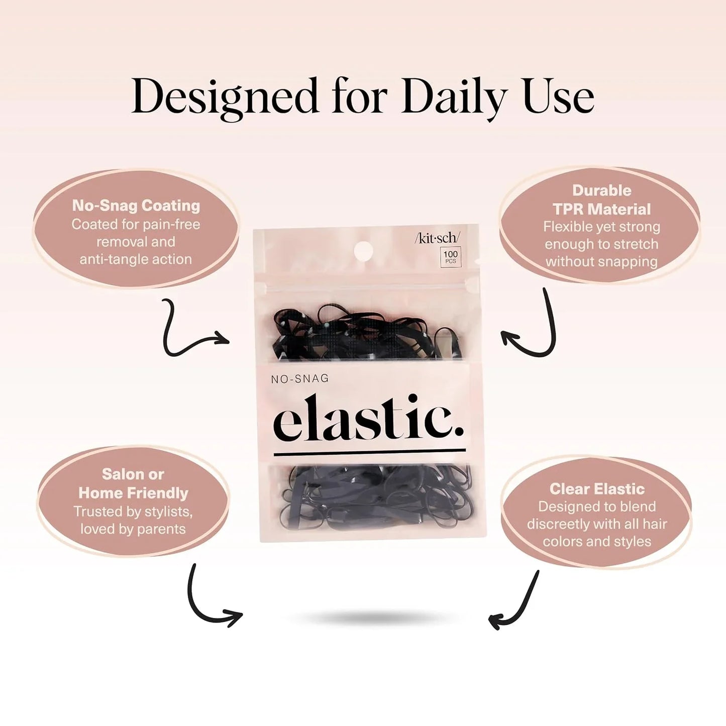 Kitsch Hair Ties No Damage for Kids, Teens and Women - Black, 500pcs