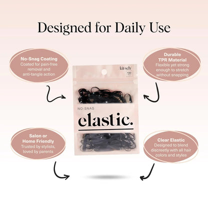 Kitsch Hair Ties No Damage for Kids, Teens and Women - Black, 500pcs