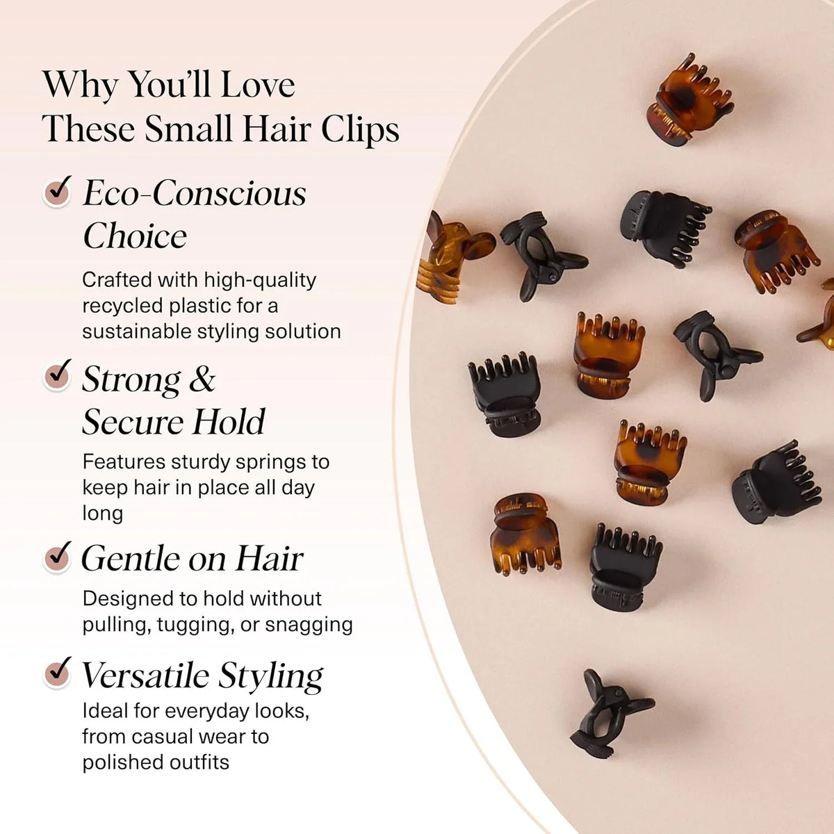 Kitsch Mini Claw Clips for Women - Tortoise & Black, 6pcs