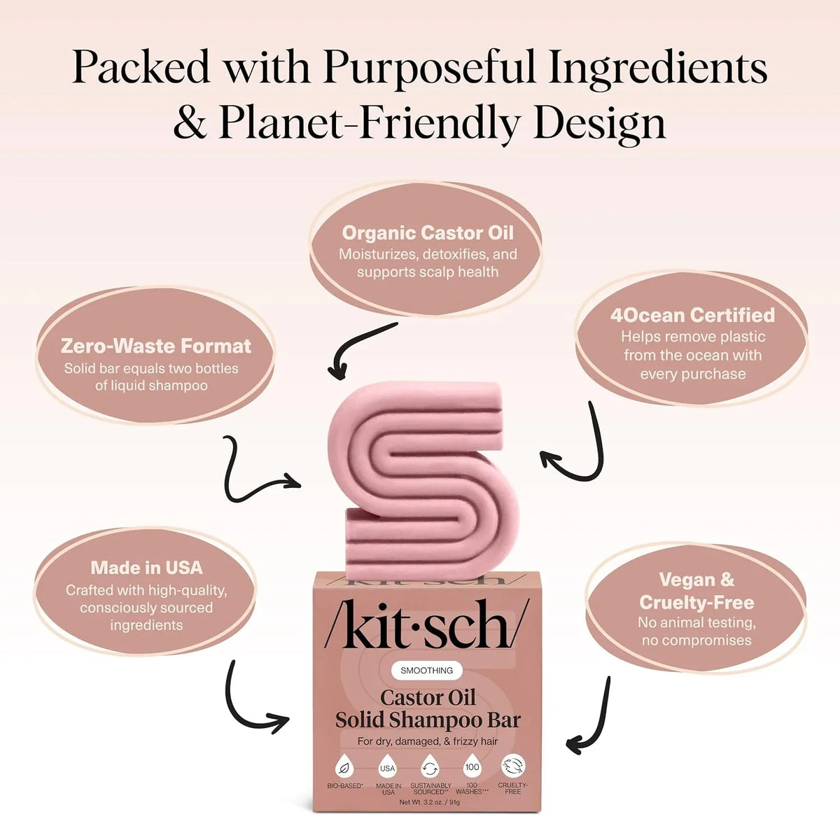Kitsch Argan Oil Shampoo Bar Soap for Hair Growth - Made in USA, 3.2 oz