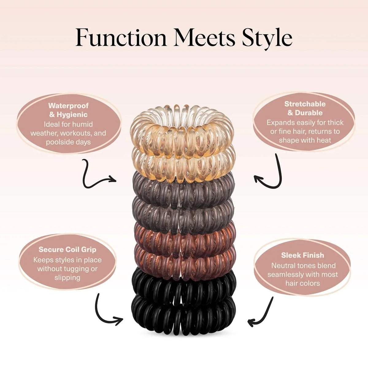 Kitsch Spiral Hair Ties for Women | Ponytail Holders - Brunette, 8 Pcs
