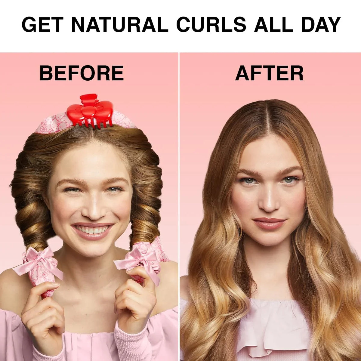 Hello Kitty x Kitsch Satin Flexi Rods, Heatless Curling Rod - 4pc Set