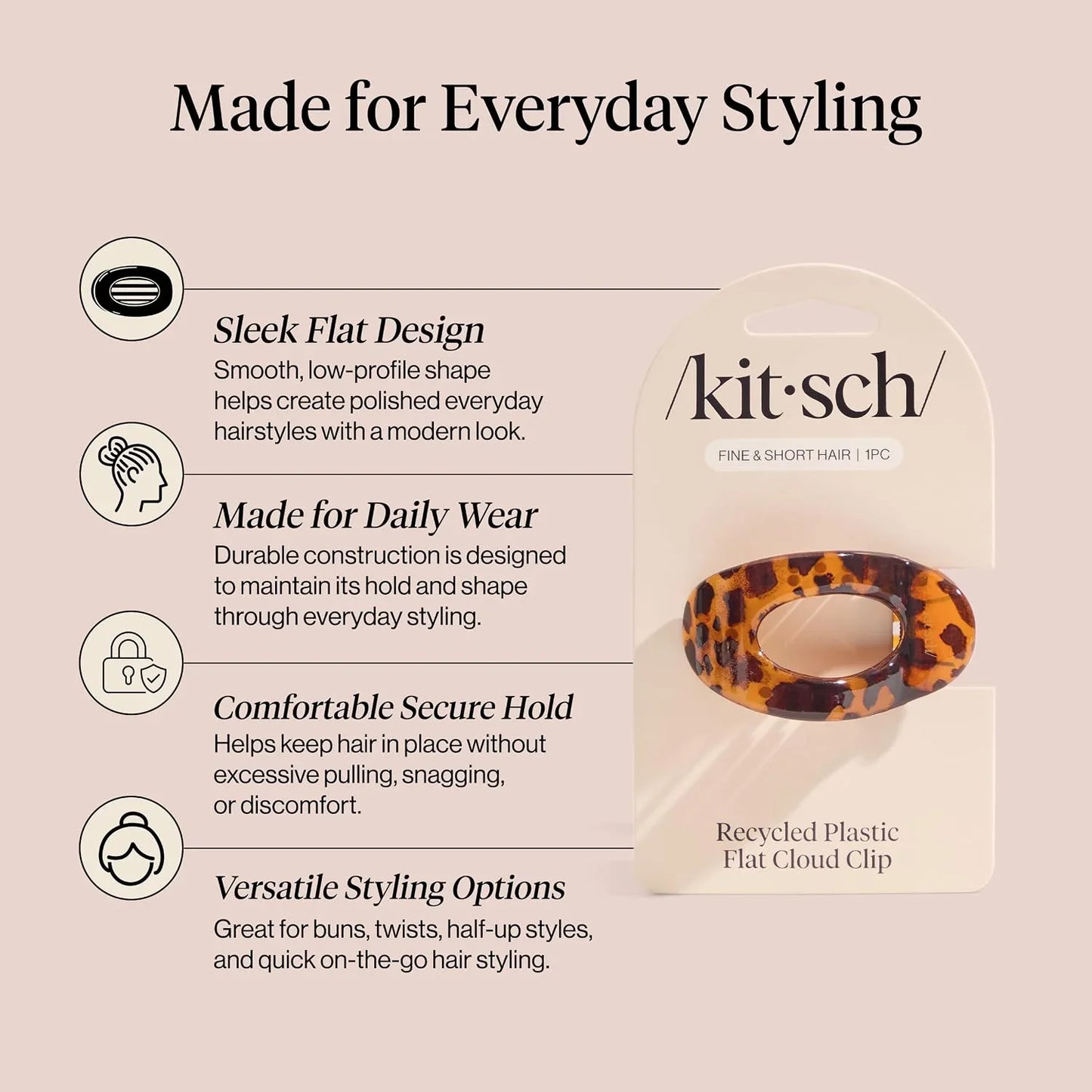 Kitsch Small Flat Claw Clip for Women - Sage Leaf, 1pc