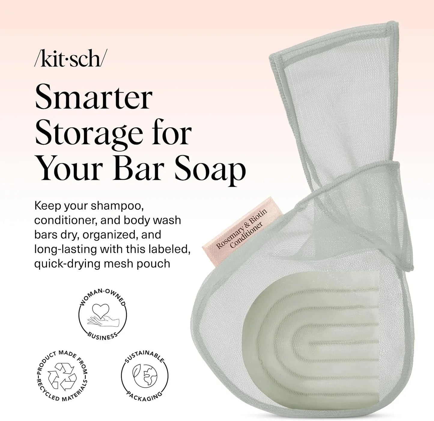 Kitsch Soap Saver Bag – Patented Mesh Bag Soap Holder with Tag Identifier