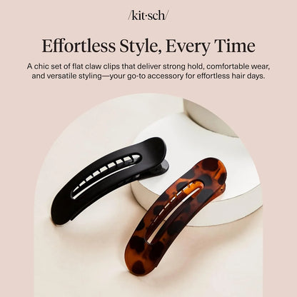 Kitsch Flat Hair Clips for Women - Black & Tortoise, 2pc