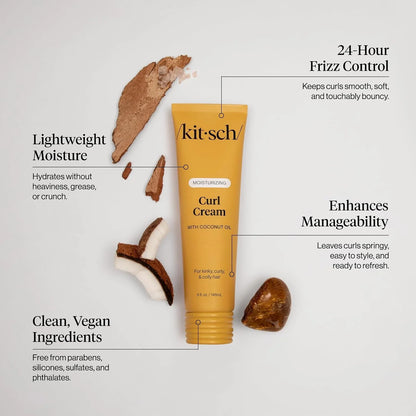 Kitsch Moisturizing Curl Cream for Curly, Wavy Hair – 5oz