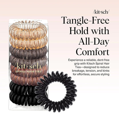 Kitsch Spiral Hair Ties for Women | Ponytail Holders - Brunette, 8 Pcs