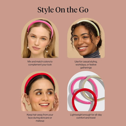 Kitsch Velvet & Satin Headbands for Women - Cream & Camel, 2pc Set