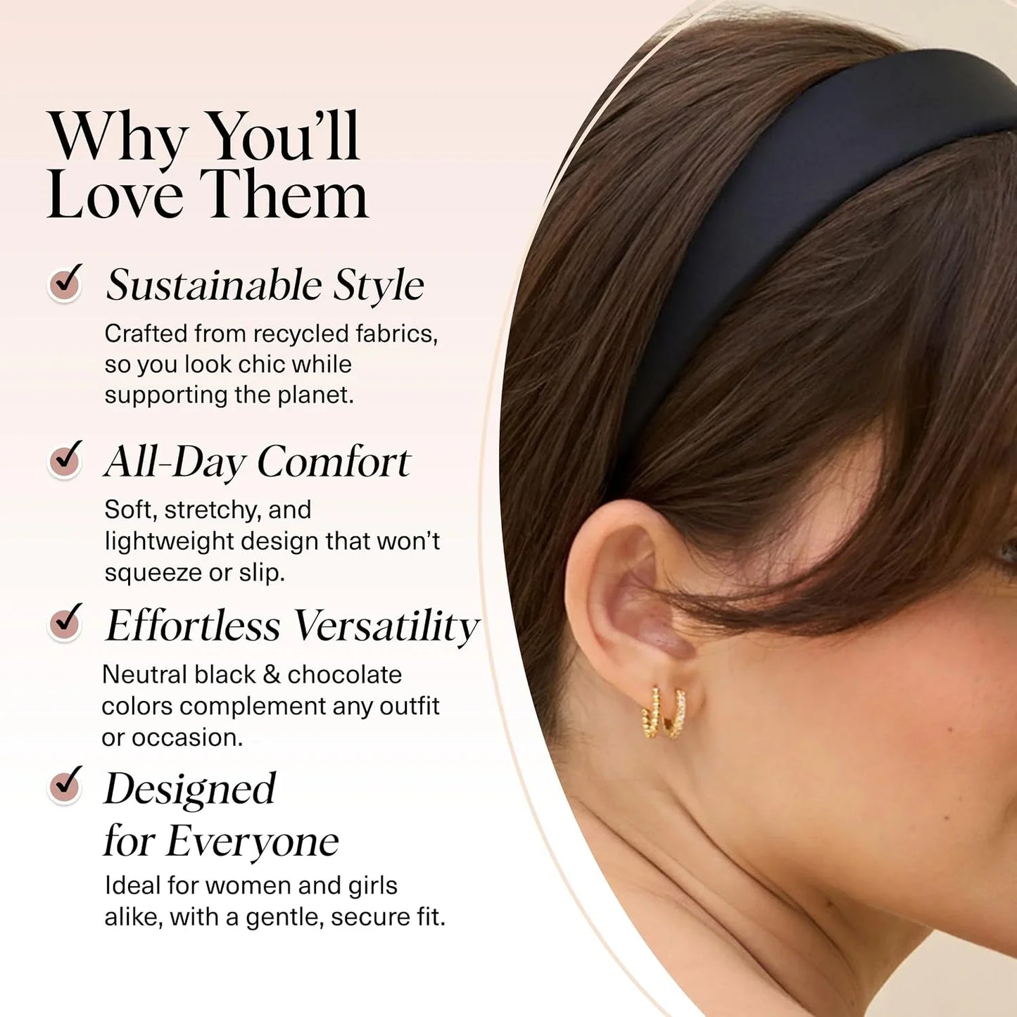Kitsch Velvet & Satin Headbands for Women - Cream & Camel, 2pc Set