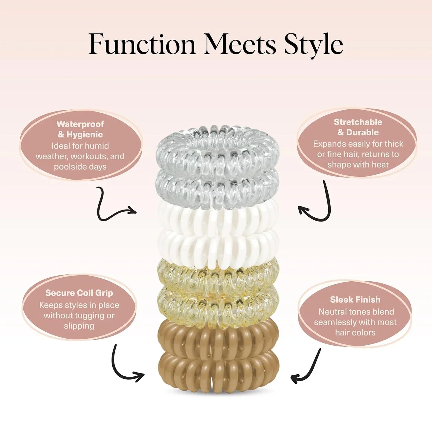 Kitsch Spiral Hair Ties for Women | Ponytail Holders - Brunette, 8 Pcs