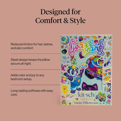Lisa Frank x Kitsch Satin Pillowcase, Size 19x36 - Rainbow Leopard