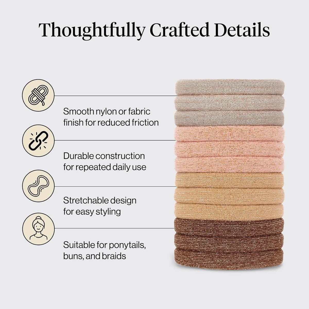 Kitsch Ribbed Hair Ties No Damage - Blush, 10pcs