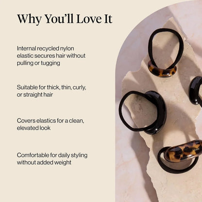 Kitsch Medium Hair Cuffs Hair Ties For Women - Black and Tort, 2pcs