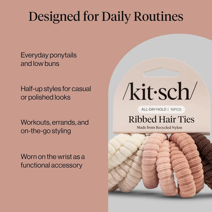 Kitsch Ribbed Hair Ties No Damage - Blush, 10pcs